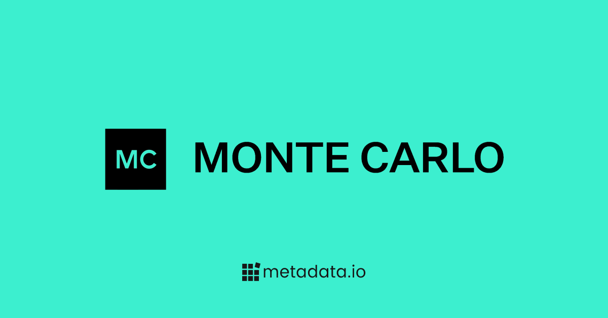 Monte Carlo logo on a teal background, showcasing the collaboration with metadata.io.